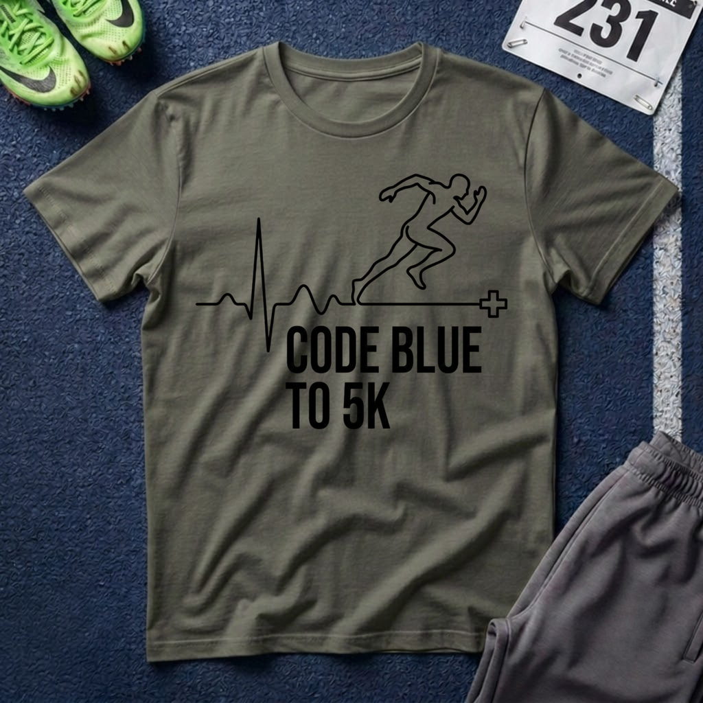 Code Blue to 5K T-Shirt — Medical Runner ECG Design