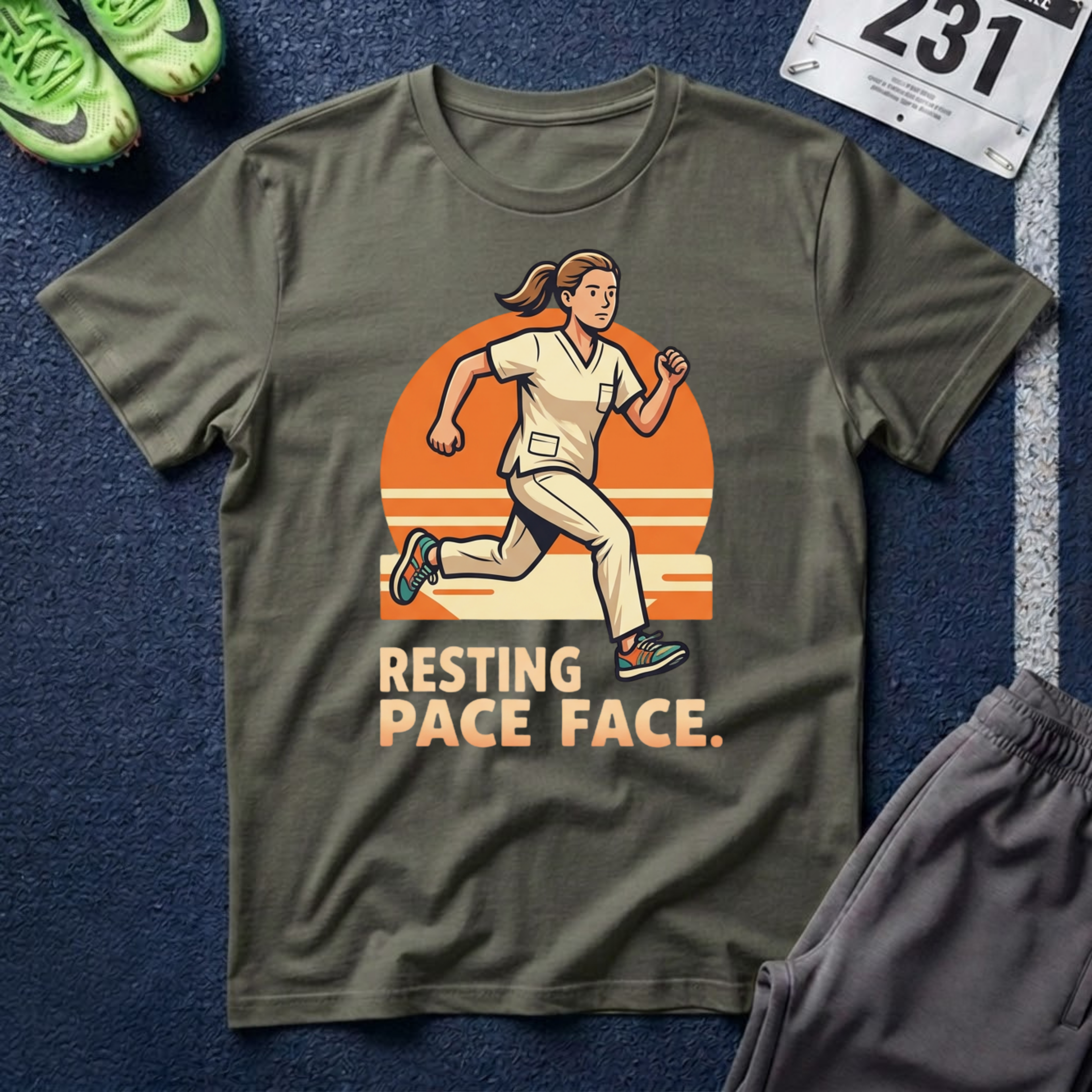 Healthcare Runner T‑Shirt — "Resting Pace Face" Retro Graphic Tee