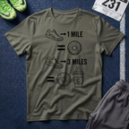Running Equals Donuts T-Shirt — (1 Mile = Donut, 3 Miles = Coffee & Donut)