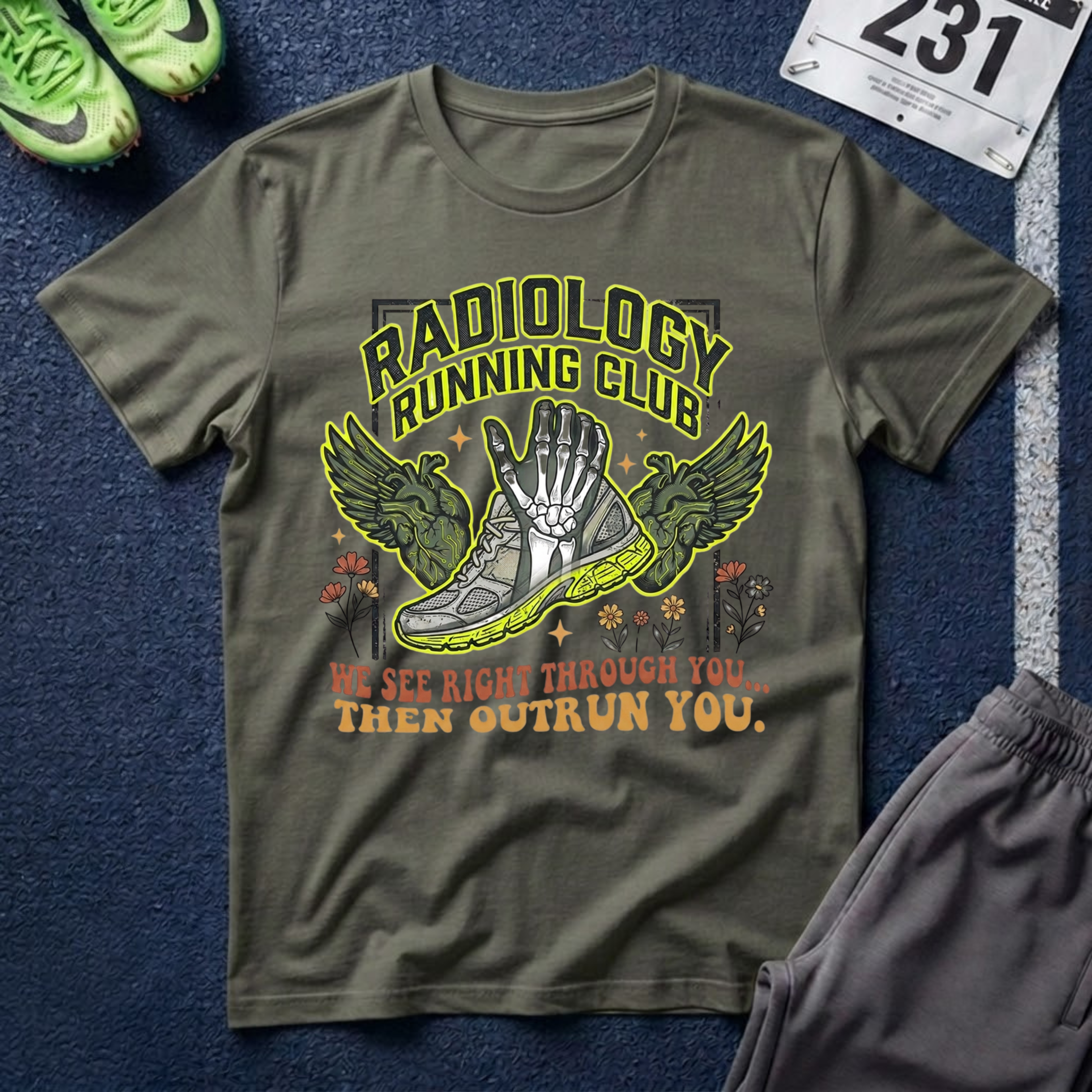 Radiology Running Club T-Shirt — "We See Right Through You" Radiologic Tech Tee