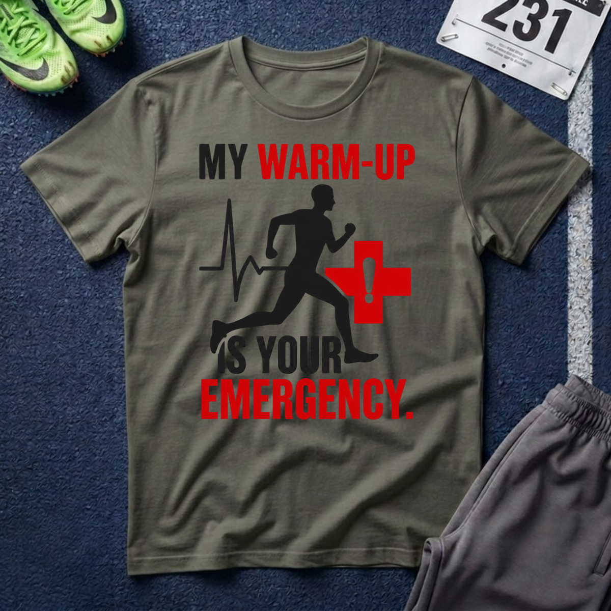 T-Shirt — "My Warm-Up Is Your Emergency" Runner Paramedic Rescue Tee