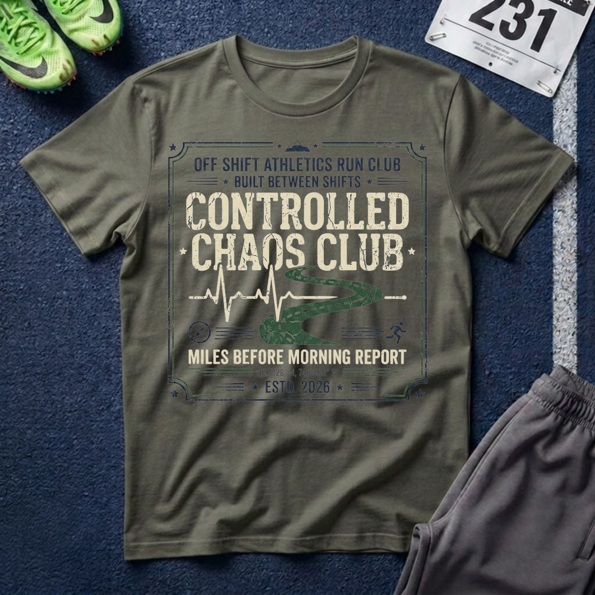 Controlled Chaos Club T-Shirt — Off Shift Athletics Run Club Graphic Tee