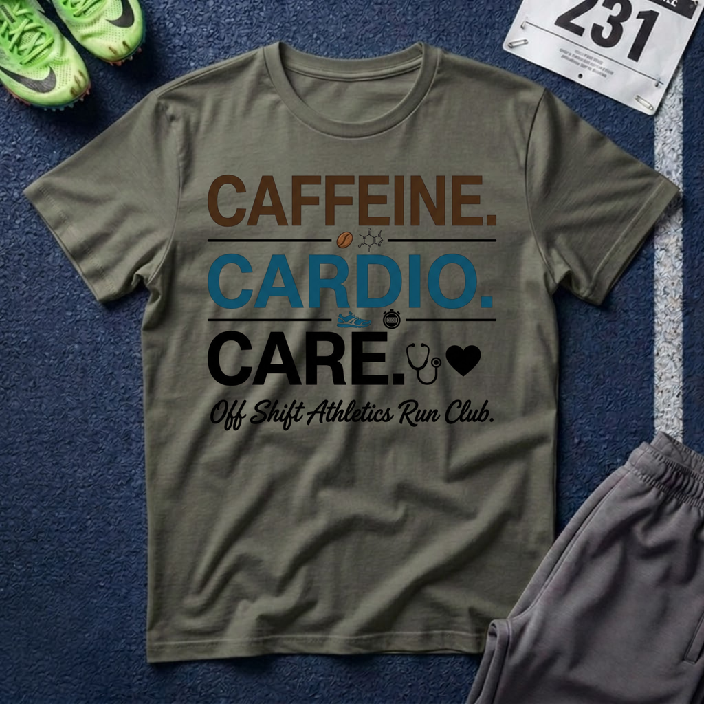 Caffeine. Cardio. Care. T-Shirt — Runner Fitness Tee