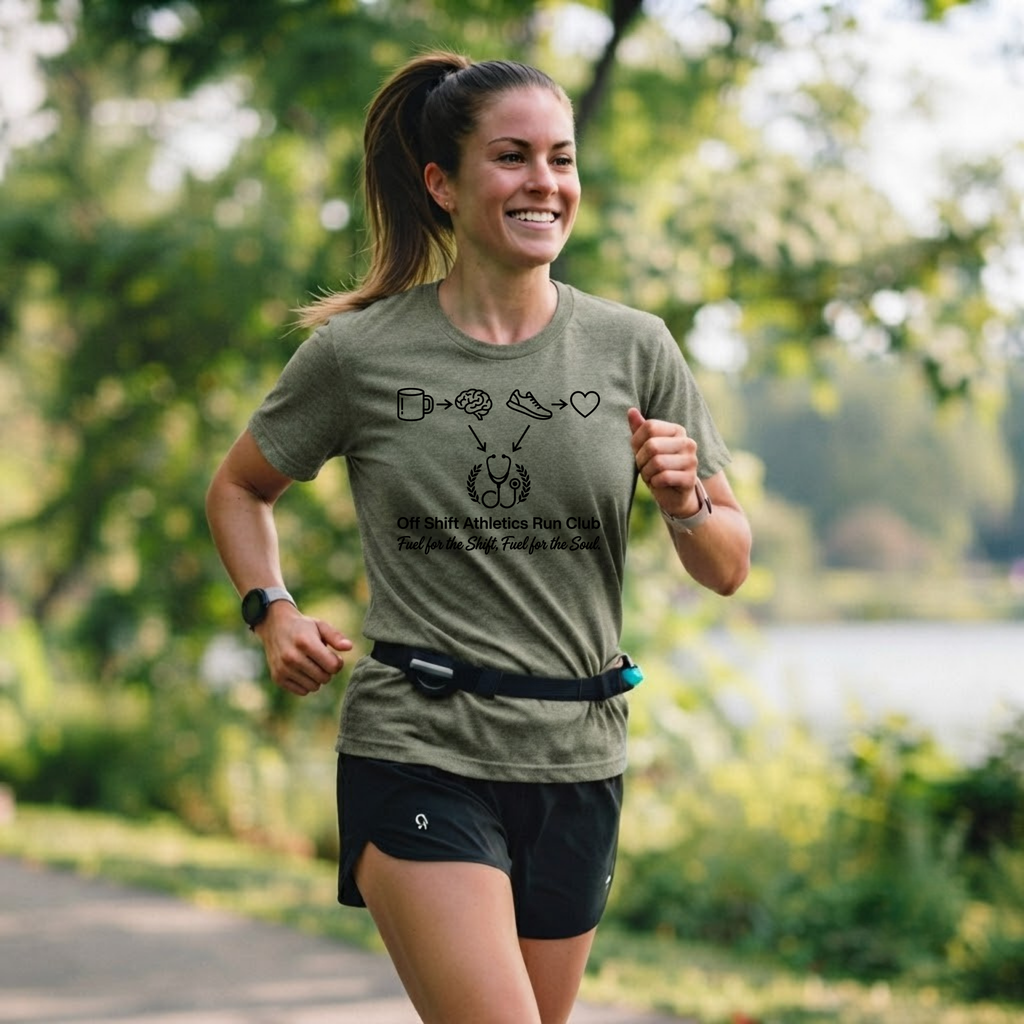 Athletic Nurse T-Shirt — Coffee, Running & Caring Medical Tee