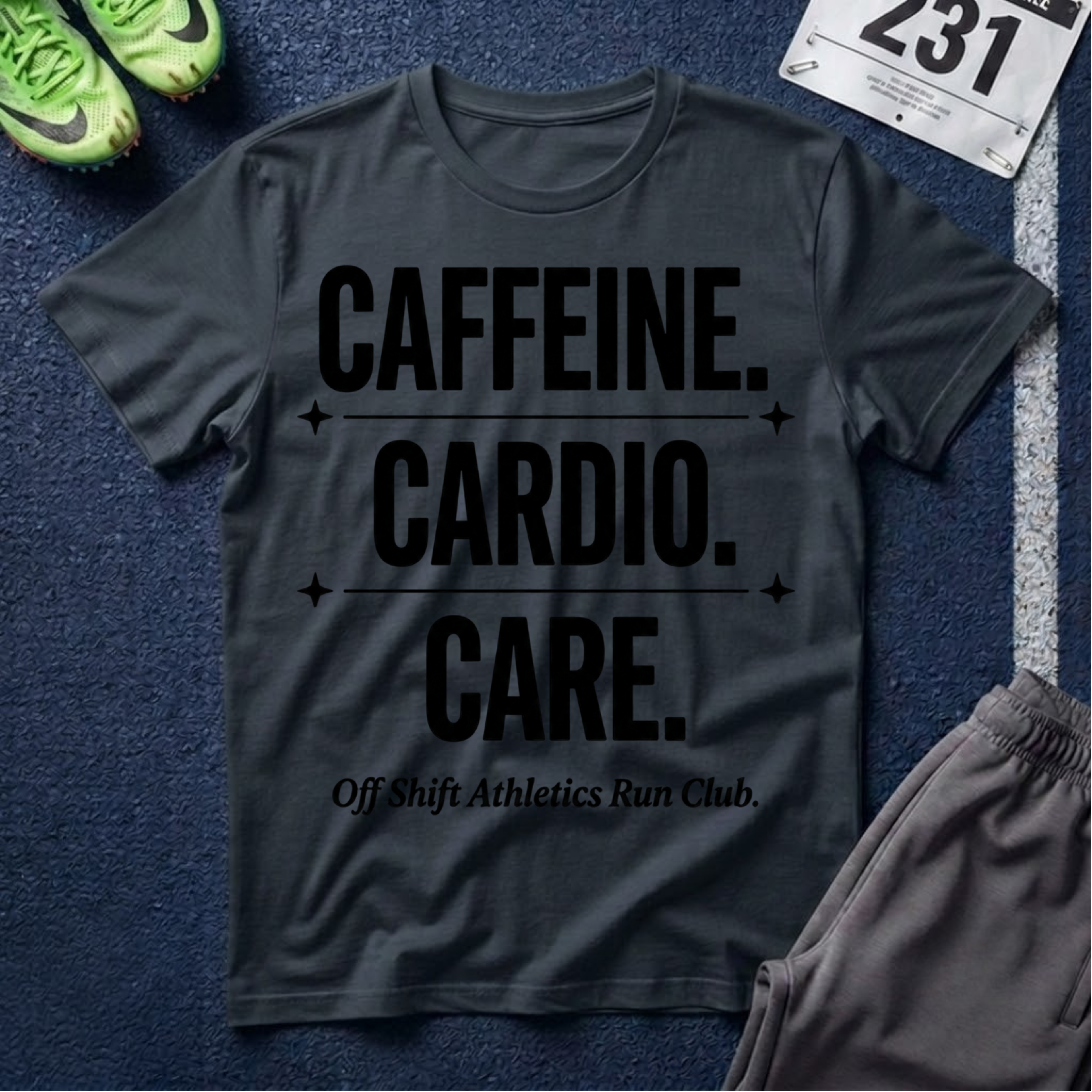 Caffeine. Cardio. Graphic T‑Shirt — Motivational Fitness Tee