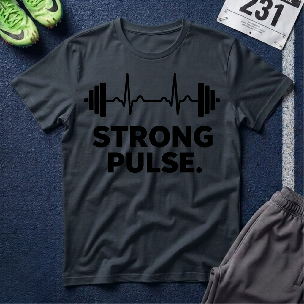 Strong Pulse T-Shirt — Barbell Heartbeat Fitness Tee