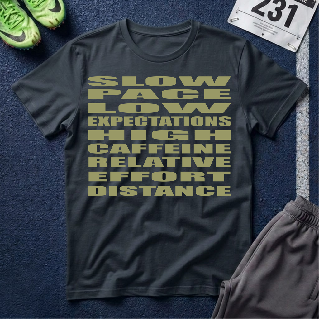 Slow Pace, High Caffeine T-Shirt — Relaxed Vibes, Low Expectations Tee