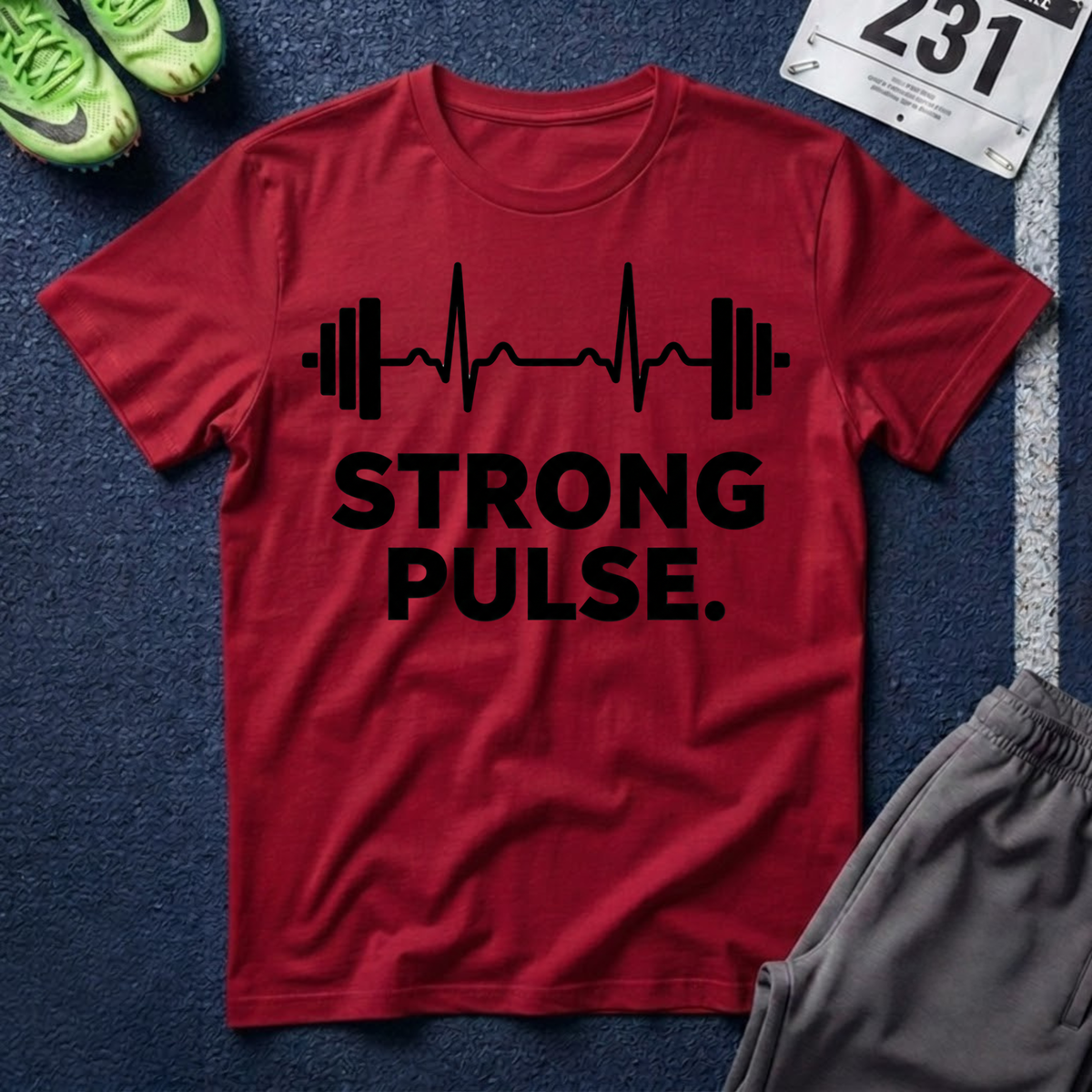 Strong Pulse T-Shirt — Barbell Heartbeat Fitness Tee