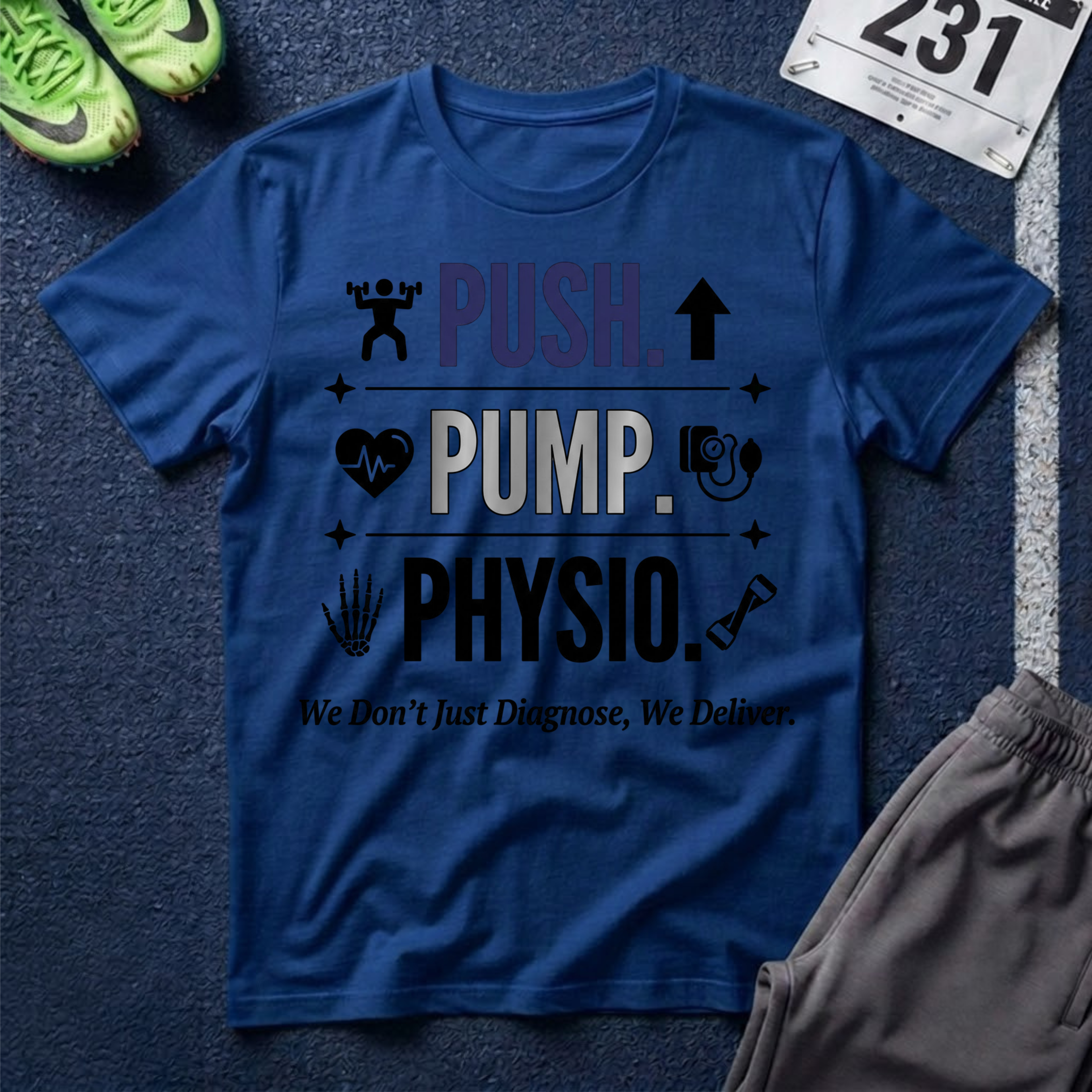 Push. Pump. Physio. T-Shirt — Physical Therapy Tee