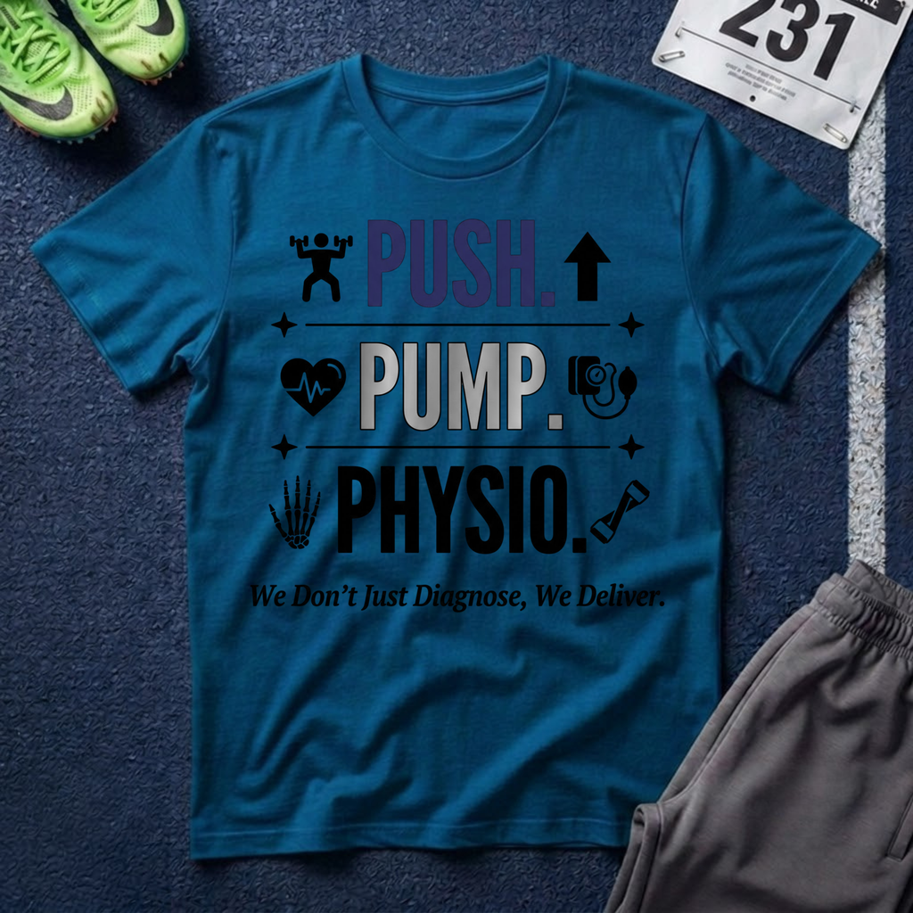 Push. Pump. Physio. T-Shirt — Physical Therapy Tee