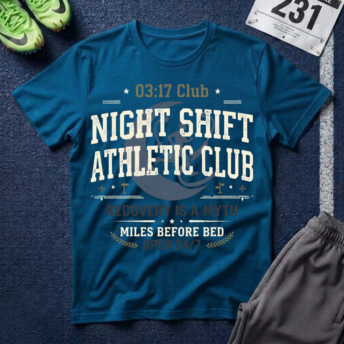 Night Shift Athletic Club T-Shirt — 03:17 Club Recovery Is A Myth Crew Tee