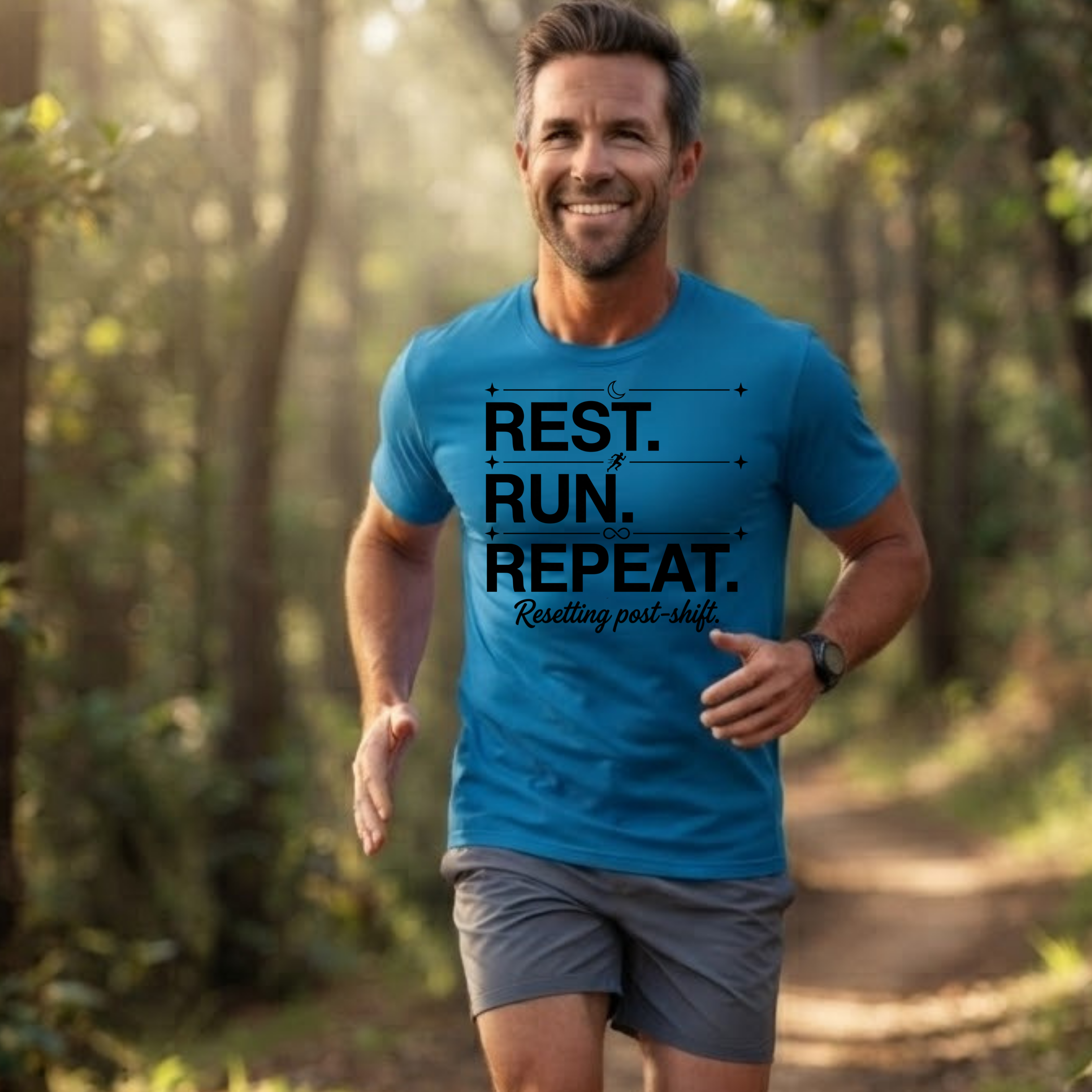 Rest. Run. Repeat. T-Shirt — Inspirational Runner Tee for Recovery & Training