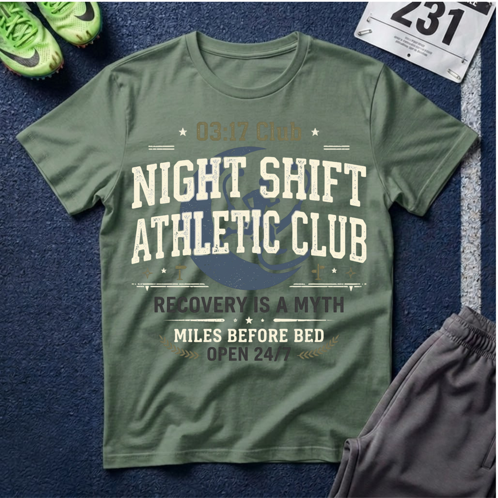 Night Shift Athletic Club T-Shirt — 03:17 Club Recovery Is A Myth Crew Tee