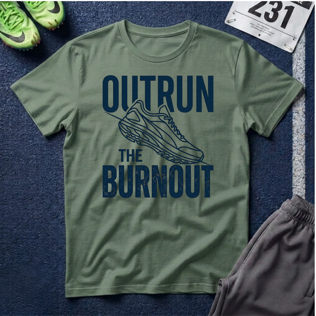 Outrun the Burnout T-Shirt — Motivational Running Tee with Sneaker Graphic