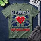 Deadlifts & Defibrillators T-Shirt — Heart of a Lifter Gym Tee