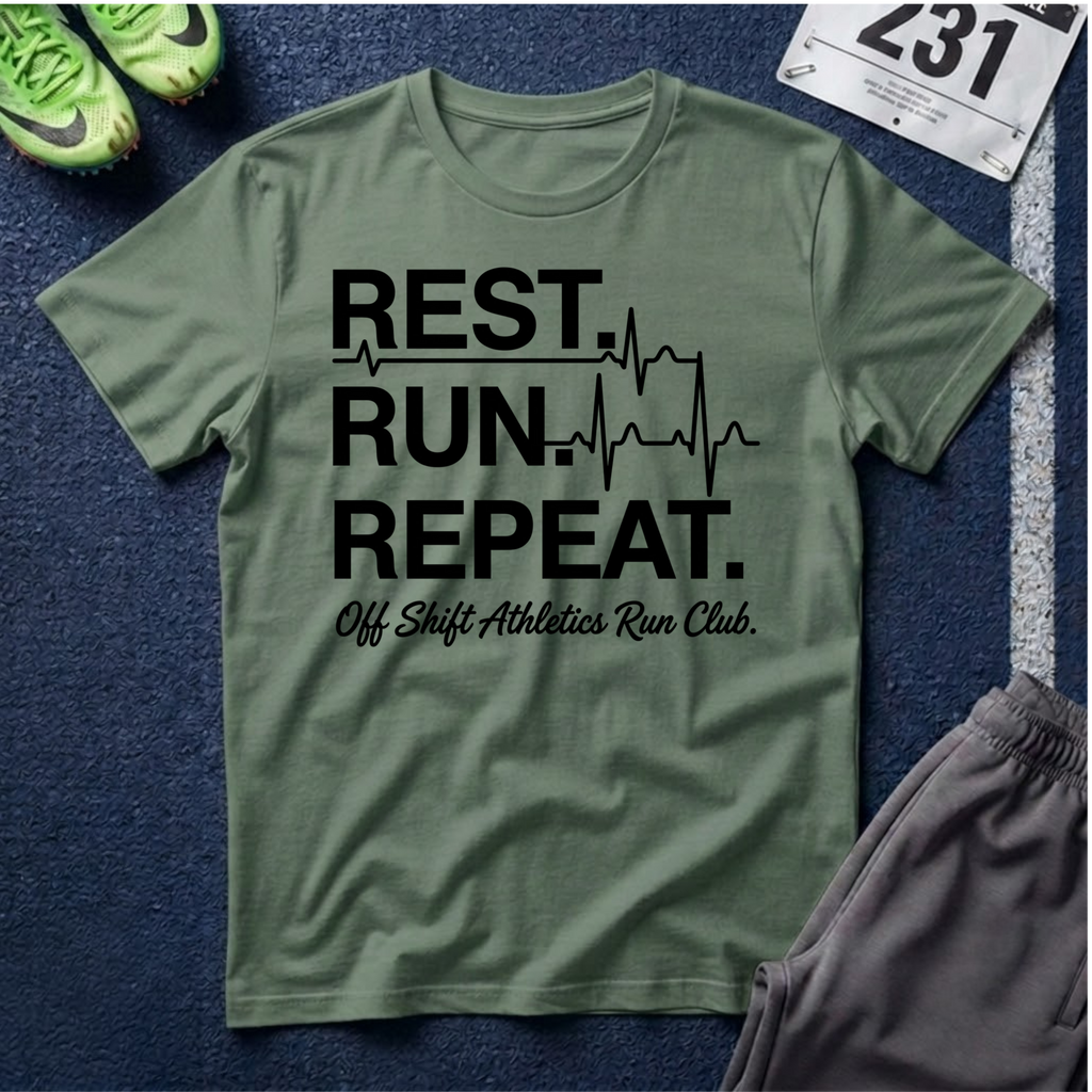 Run Repeat T-Shirt — "Rest. Run. Repeat." Running Tee