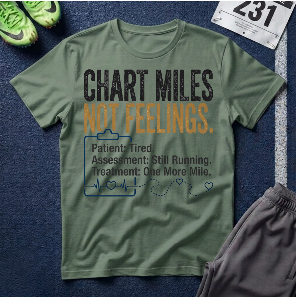 Chart Miles Not Feelings T-Shirt - Healthcare/Runner Tee