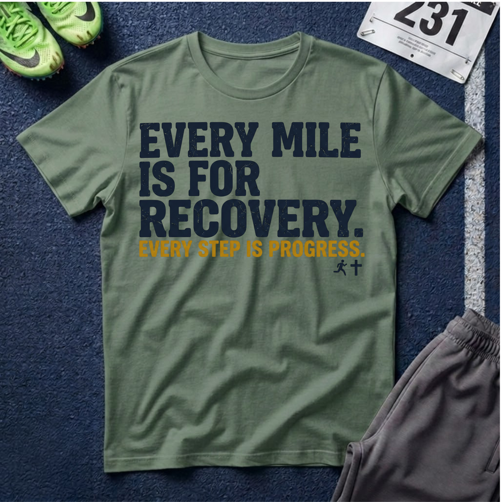 Recovery Running T-Shirt — "Every Mile Is For Recovery. Every Step Is Progress."