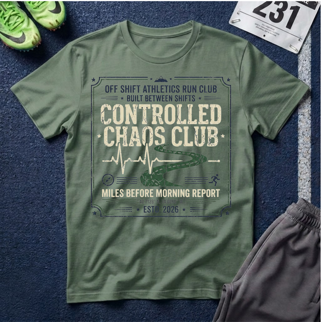 Controlled Chaos Club T-Shirt — Off Shift Athletics Run Club Graphic Tee