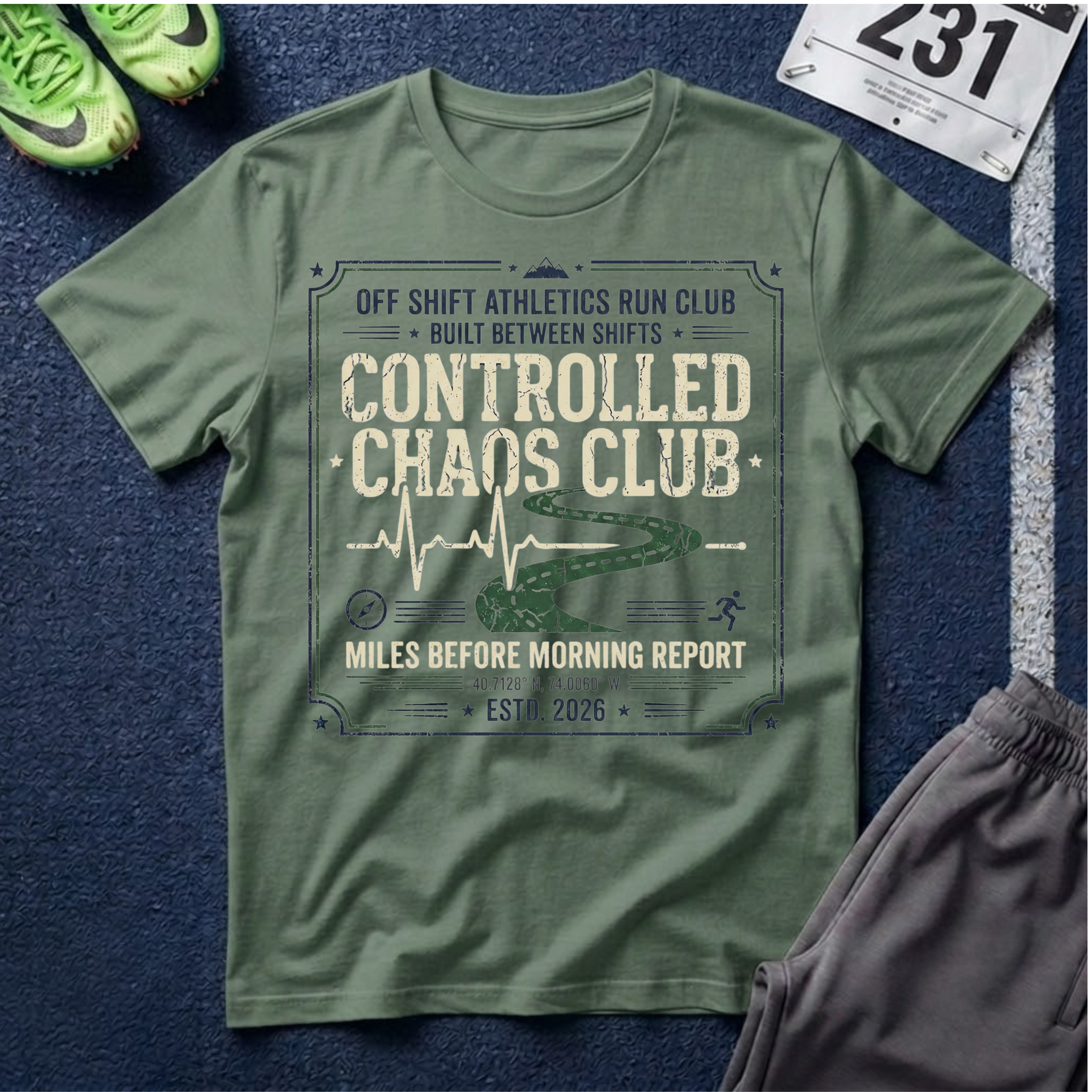 Controlled Chaos Club T-Shirt — Off Shift Athletics Run Club Graphic Tee
