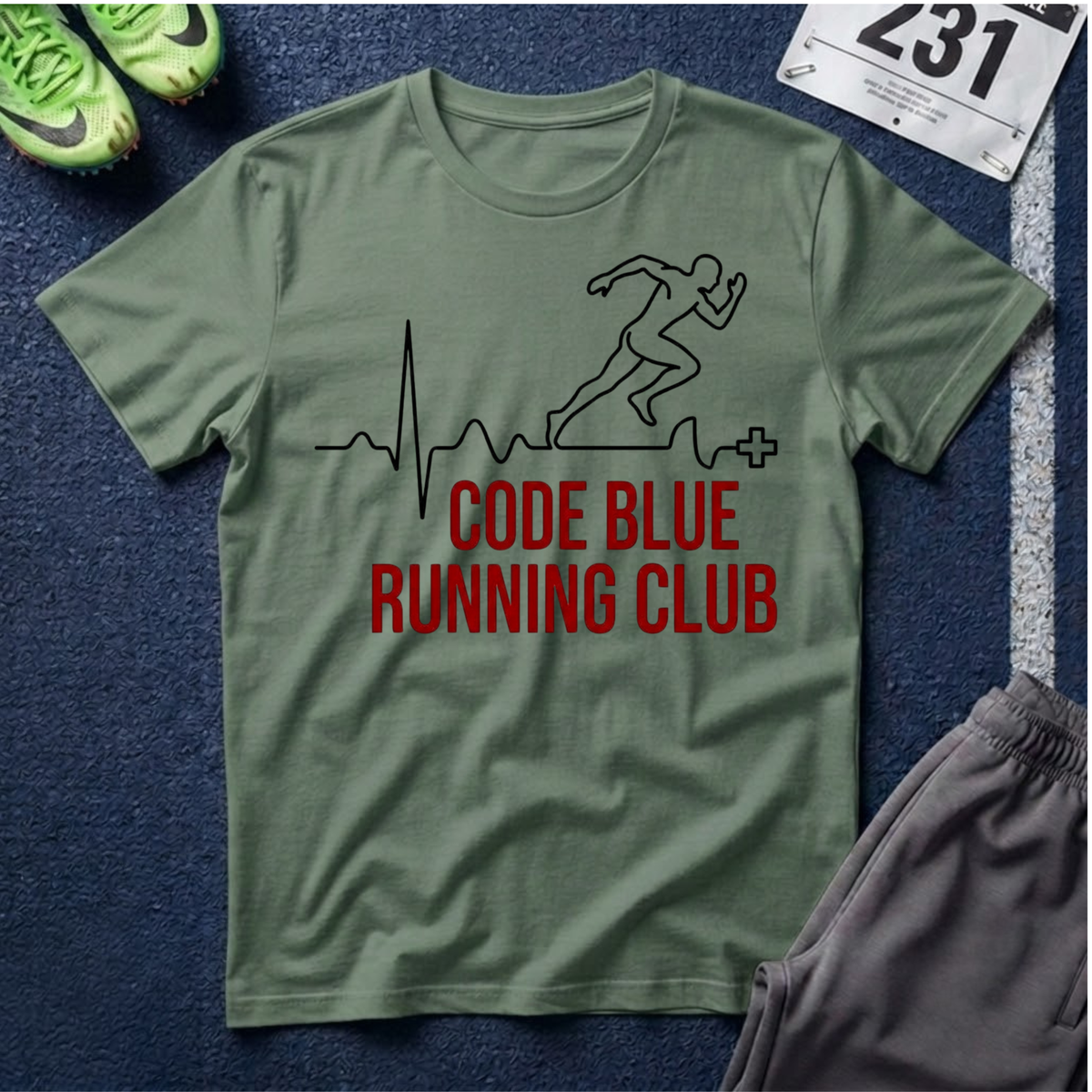 Code Blue Running Club T-Shirt — Medical Runner Heartbeat Tee
