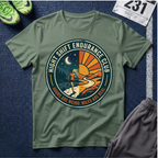 Night Shift Endurance Club T-Shirt — Retro Sunrise & Moon Hiker Tee