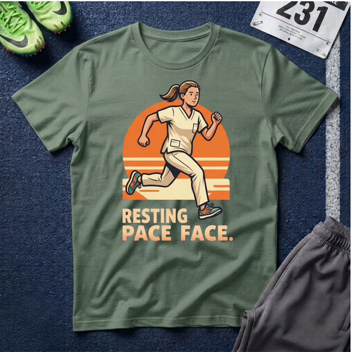 Healthcare Runner T‑Shirt — "Resting Pace Face" Retro Graphic Tee