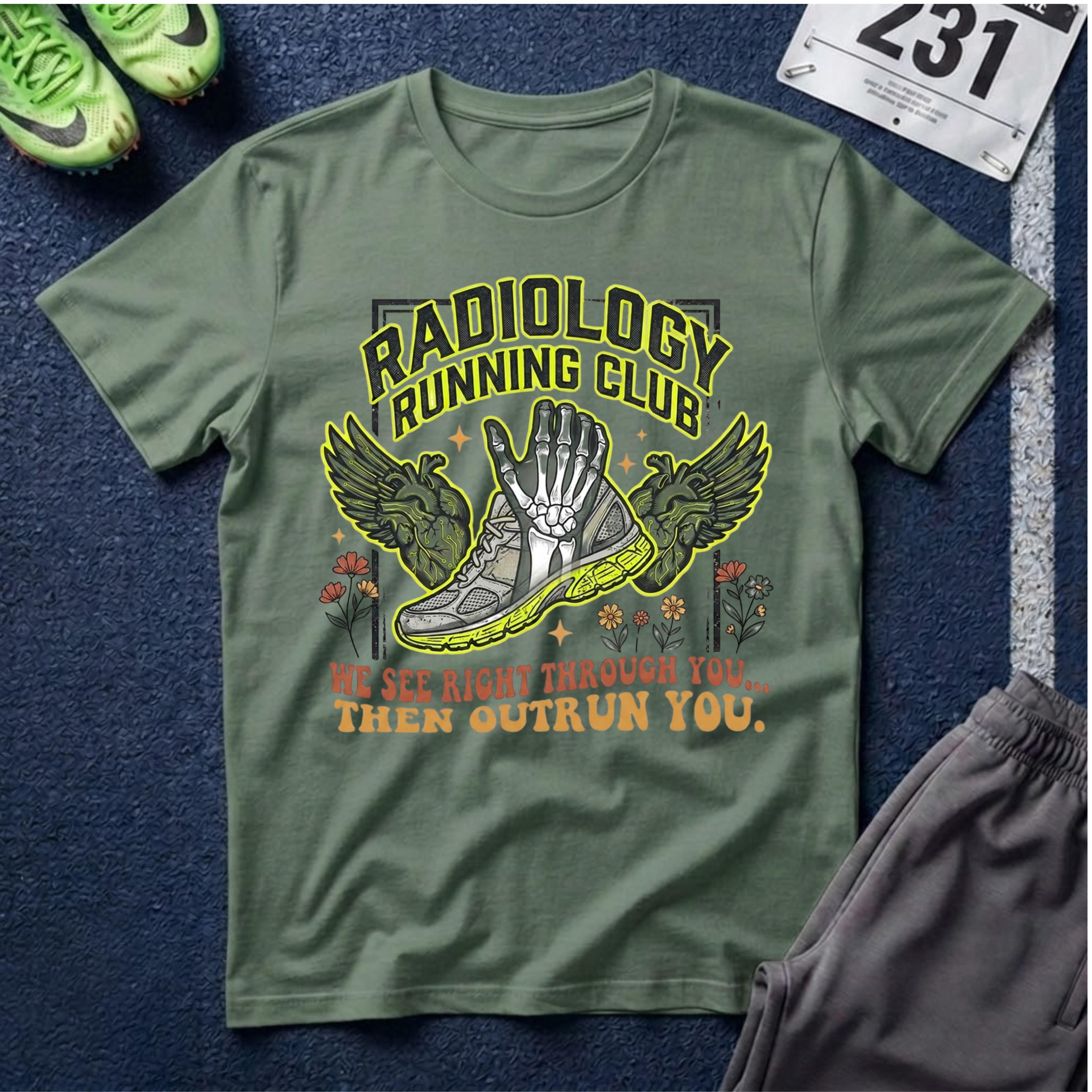 Radiology Running Club T-Shirt — "We See Right Through You" Radiologic Tech Tee