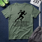 Running Silhouette T-Shirt — “Morning Miles Over Medical Bills”