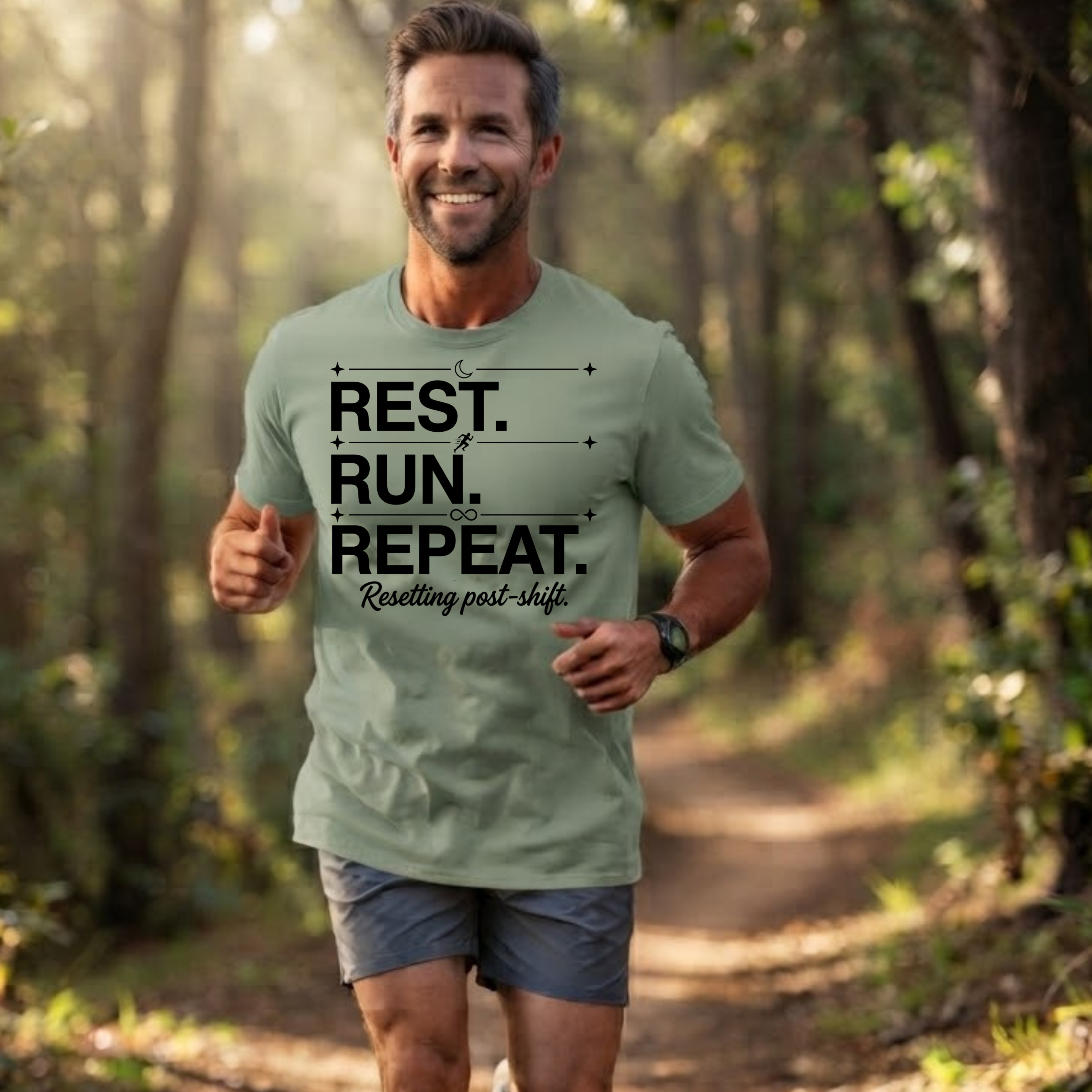 Rest. Run. Repeat. T-Shirt — Inspirational Runner Tee for Recovery & Training