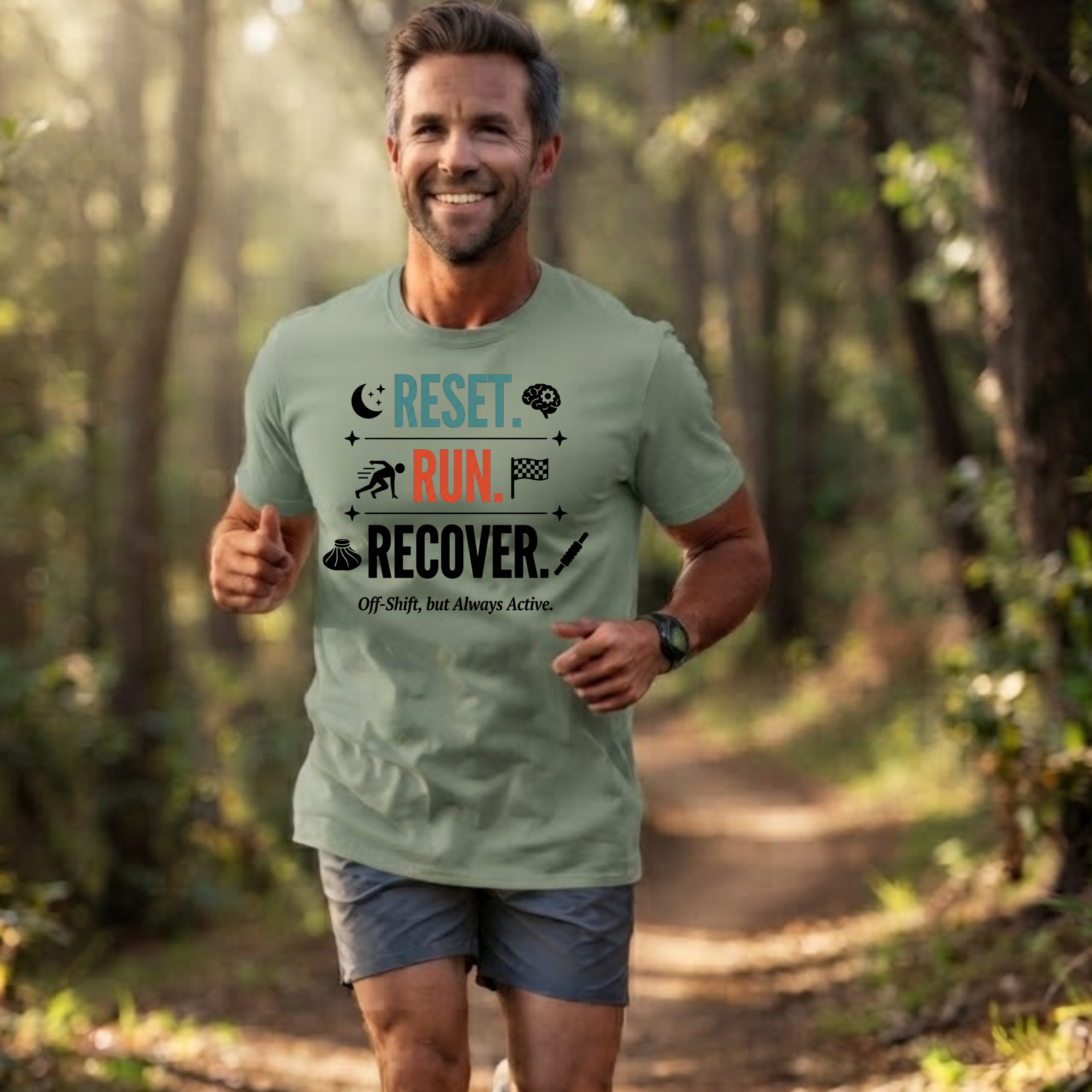 Run Recovery T-Shirt — "Reset. Run. Recover." Motivational Running Tee
