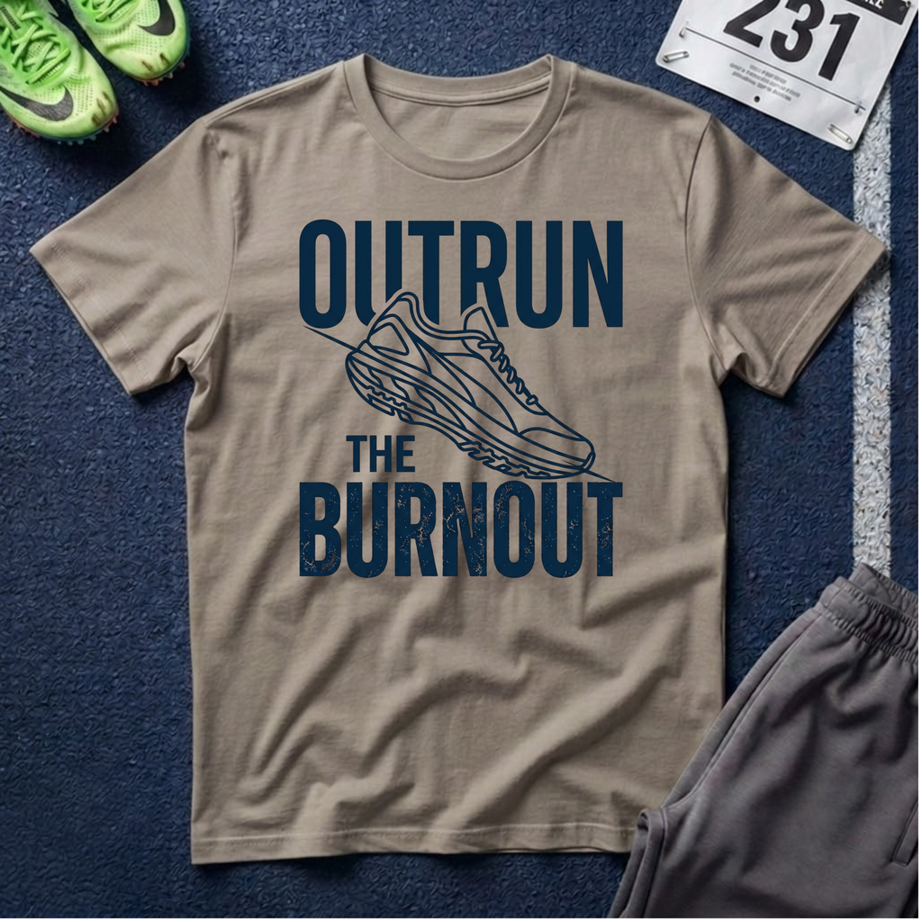 Outrun the Burnout T-Shirt — Motivational Running Tee with Sneaker Graphic