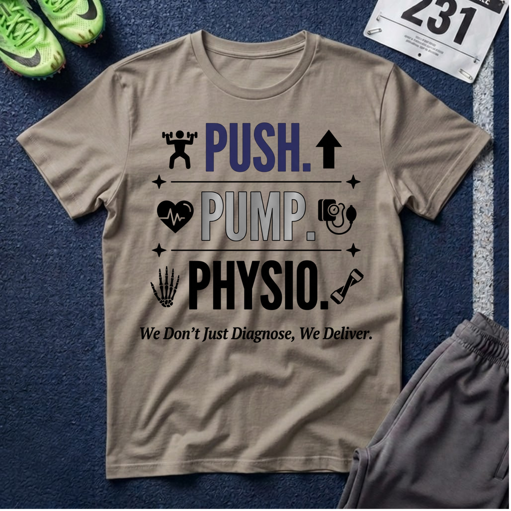 Push. Pump. Physio. T-Shirt — Physical Therapy Tee