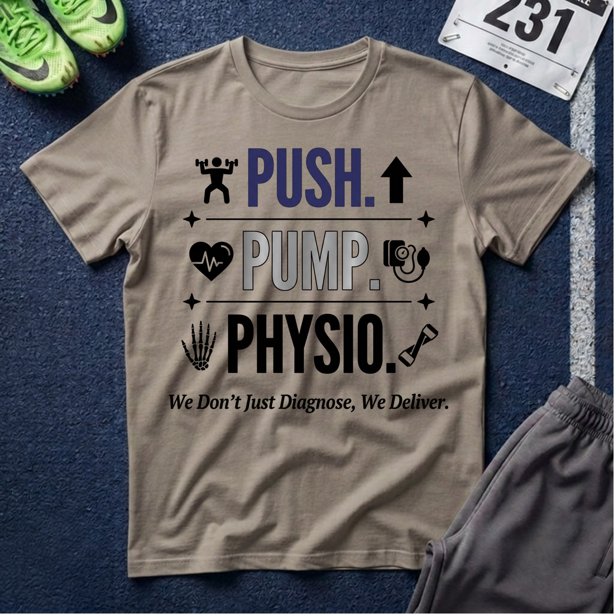 Push. Pump. Physio. T-Shirt — Physical Therapy Tee