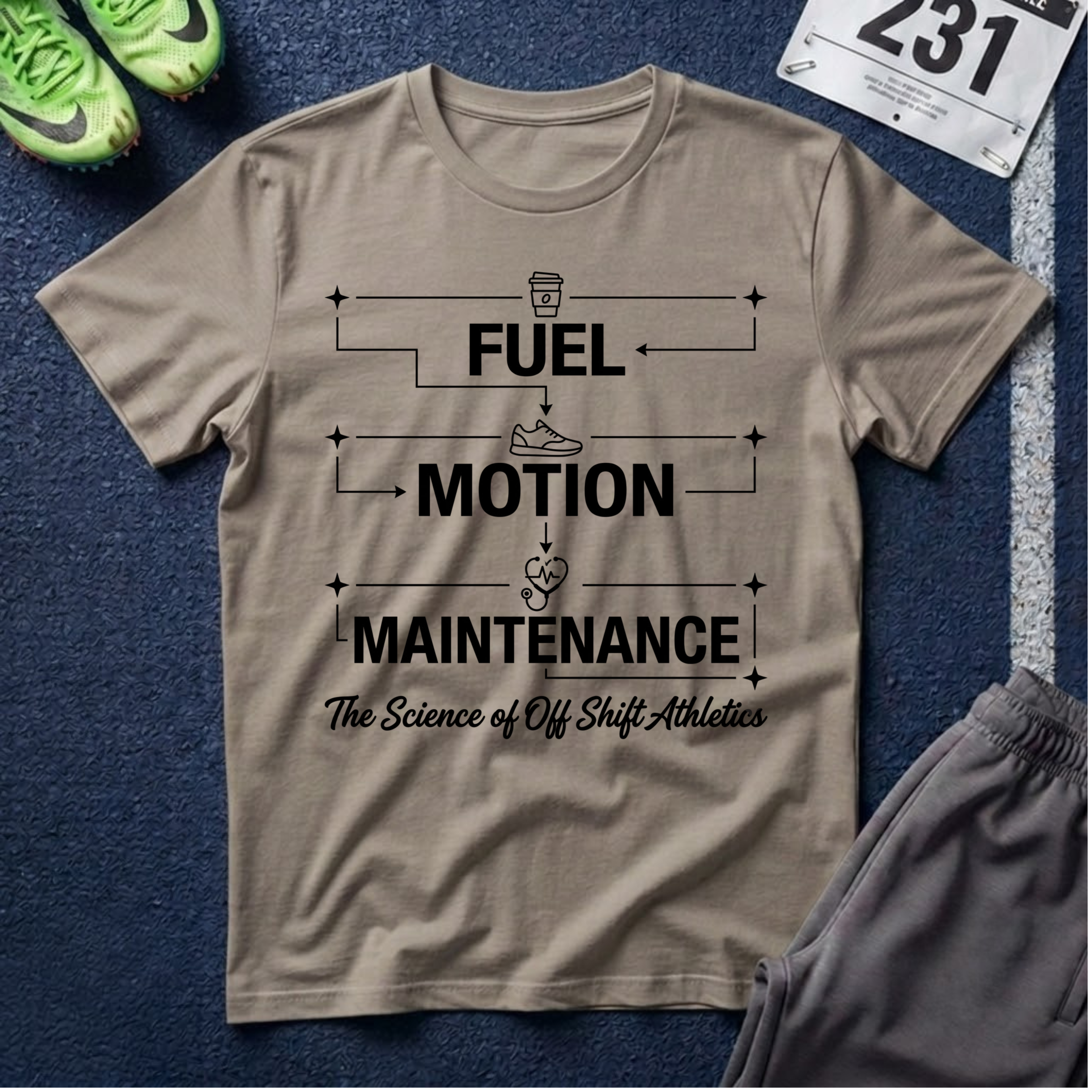Fuel Motion Maintenance T-Shirt – Fitness Coffee & Running Motivational Tee