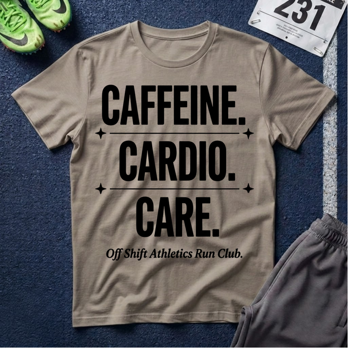 Caffeine. Cardio. Graphic T‑Shirt — Motivational Fitness Tee