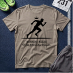 Running Silhouette T-Shirt — “Morning Miles Over Medical Bills”