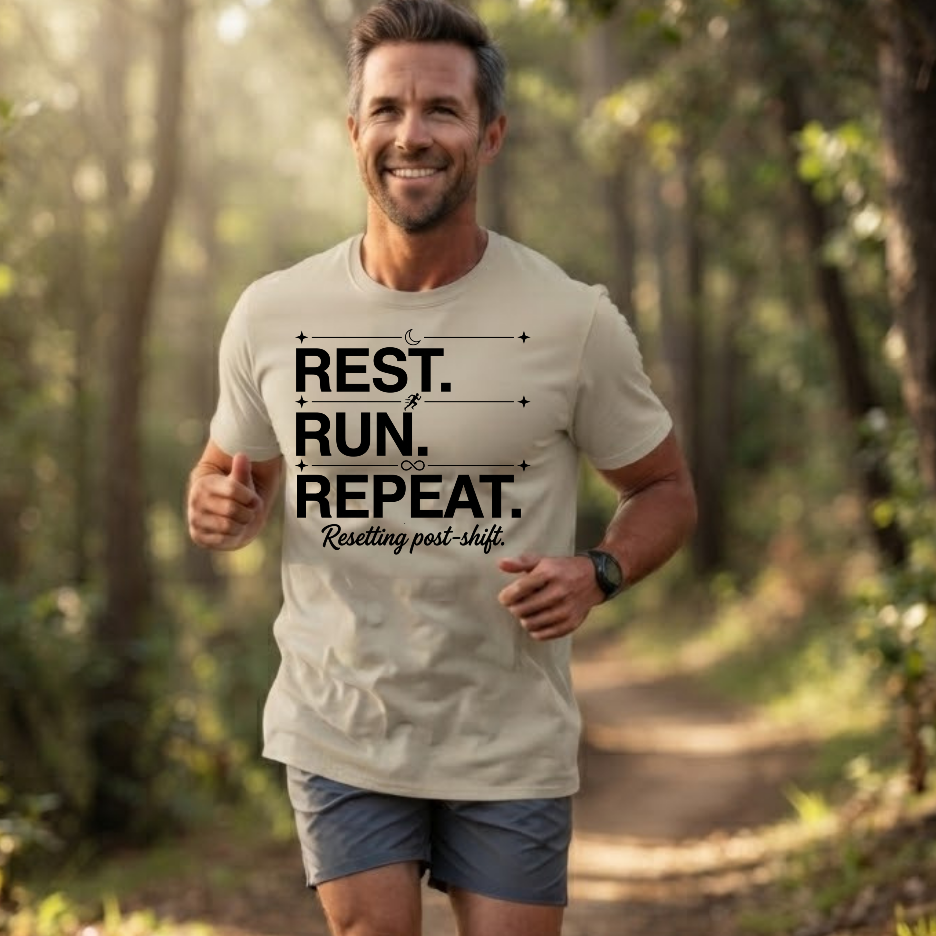 Rest. Run. Repeat. T-Shirt — Inspirational Runner Tee for Recovery & Training