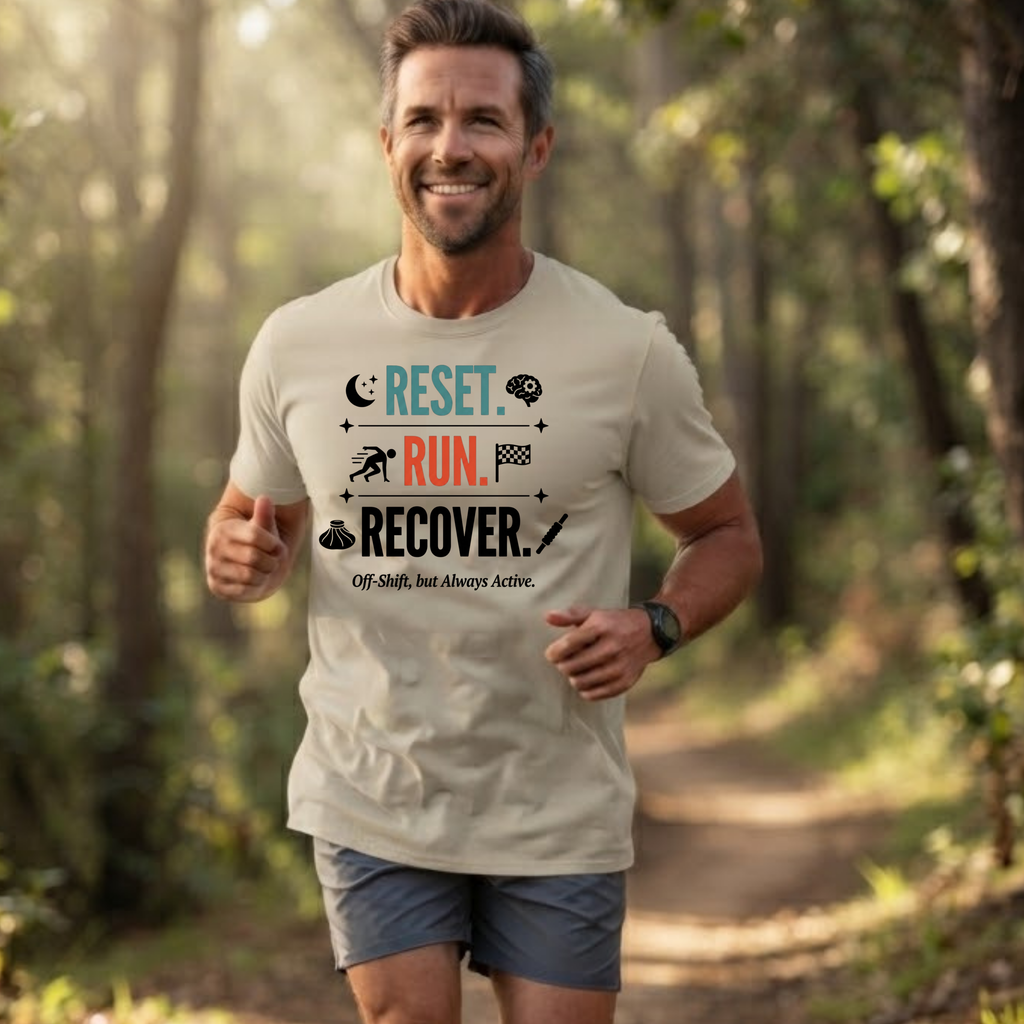 Run Recovery T-Shirt — "Reset. Run. Recover." Motivational Running Tee