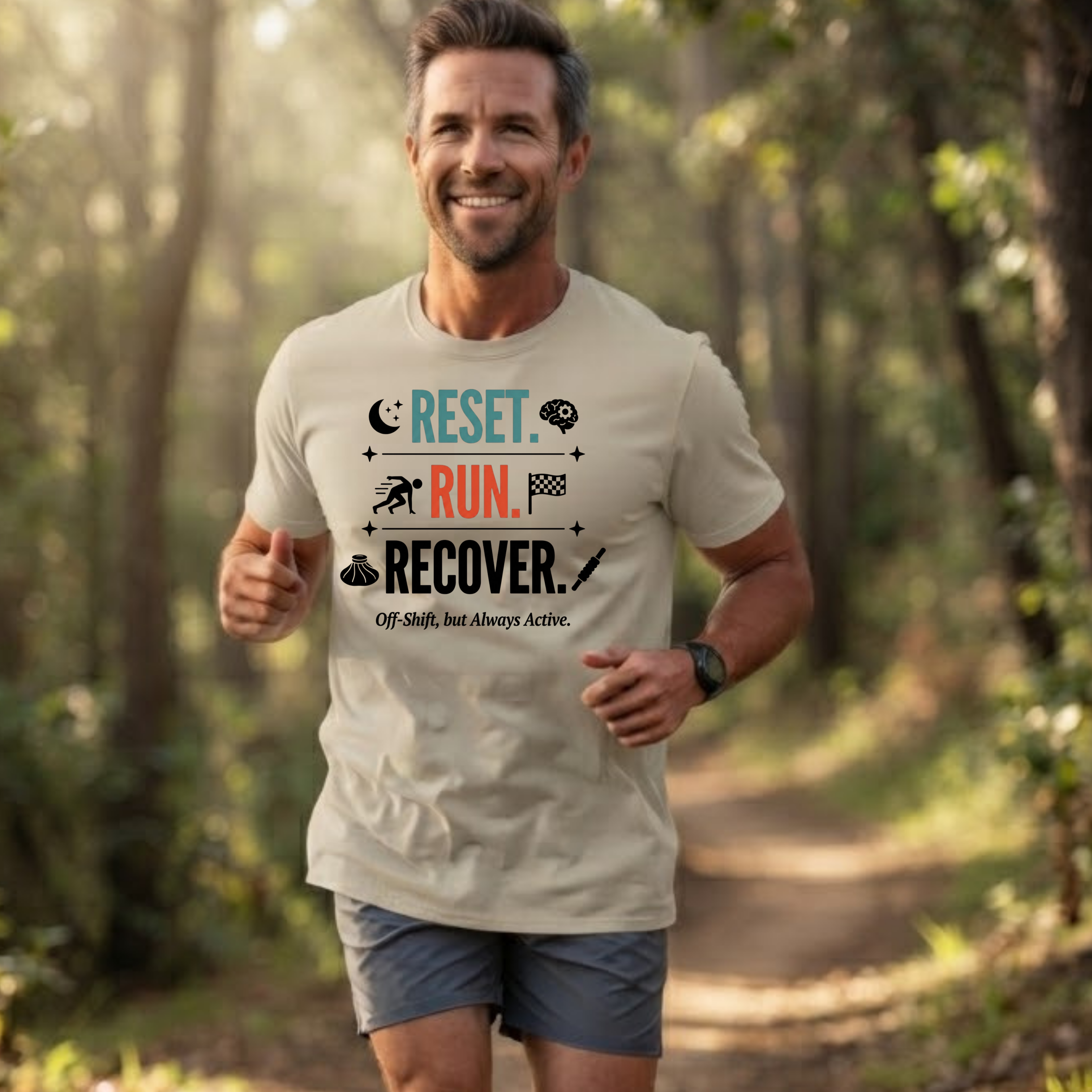 Run Recovery T-Shirt — "Reset. Run. Recover." Motivational Running Tee