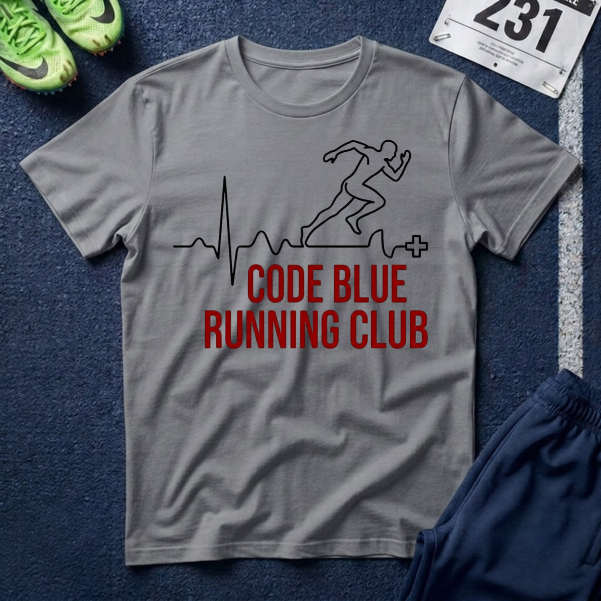 Code Blue Running Club T-Shirt — Medical Runner Heartbeat Tee