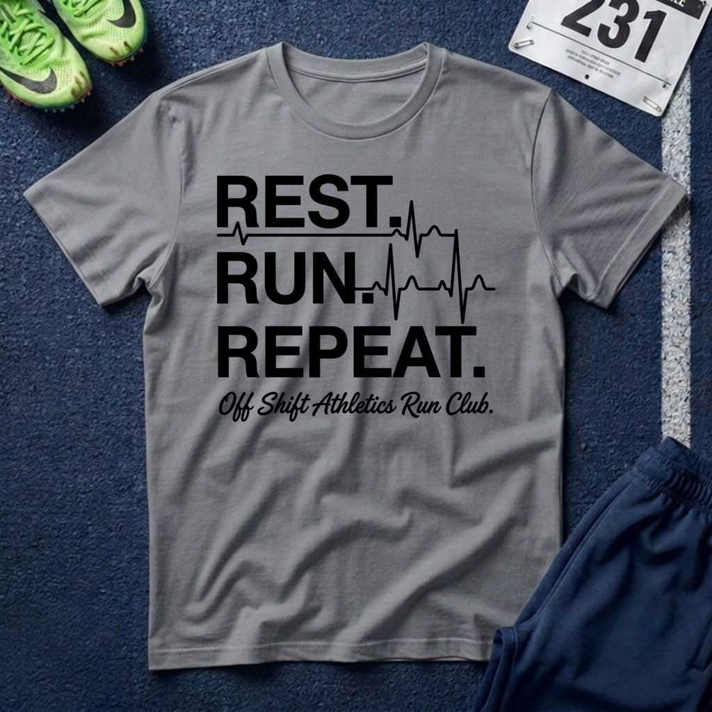 Run Repeat T-Shirt — "Rest. Run. Repeat." Running Tee