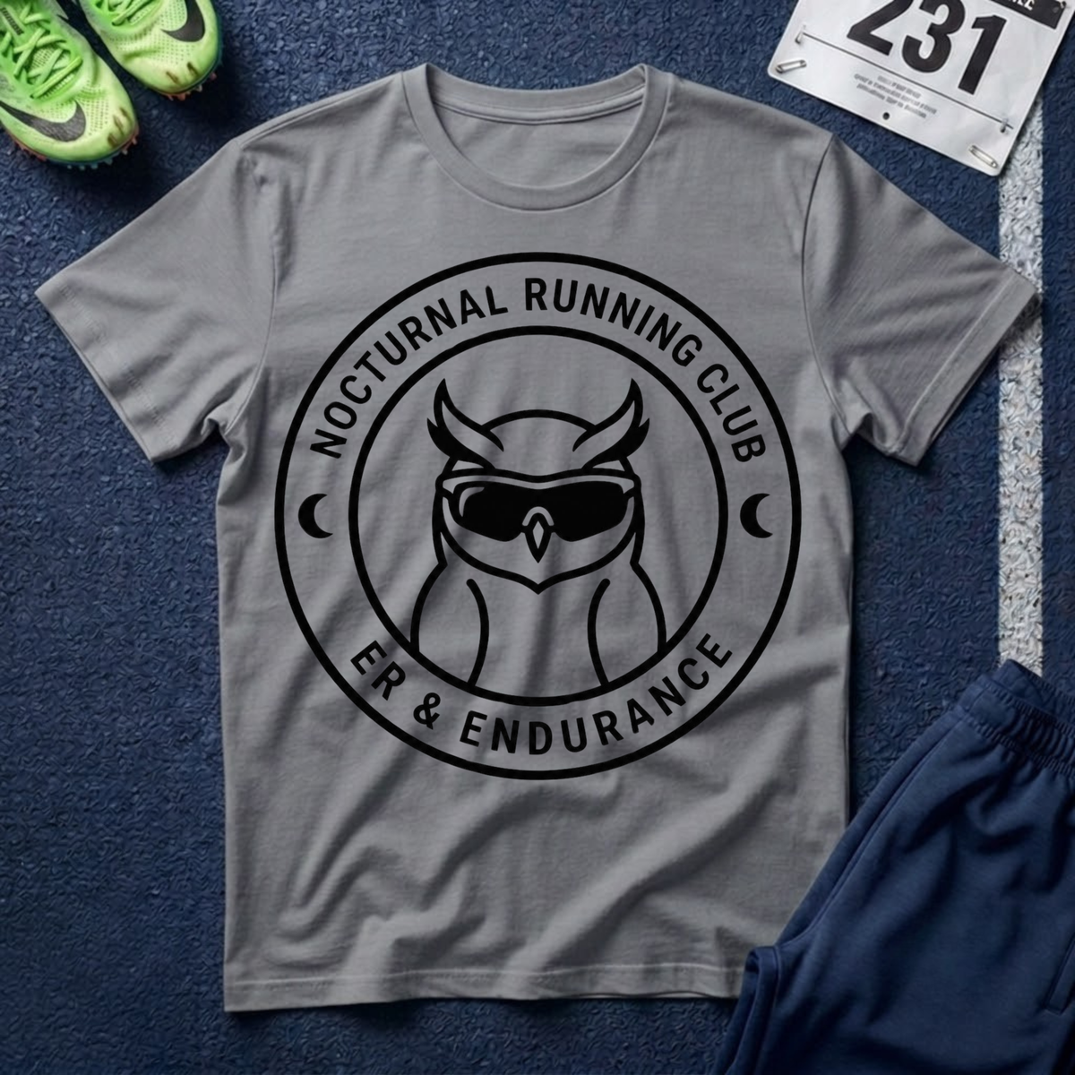 Nocturnal Running Club T-Shirt — Owl Logo Night Runner Tee