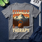 Fitness Is My Therapy T-Shirt — Vintage Mountain Kettlebell Workout Tee
