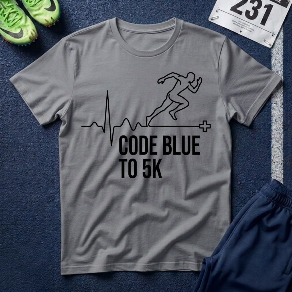 Code Blue to 5K T-Shirt — Medical Runner ECG Design
