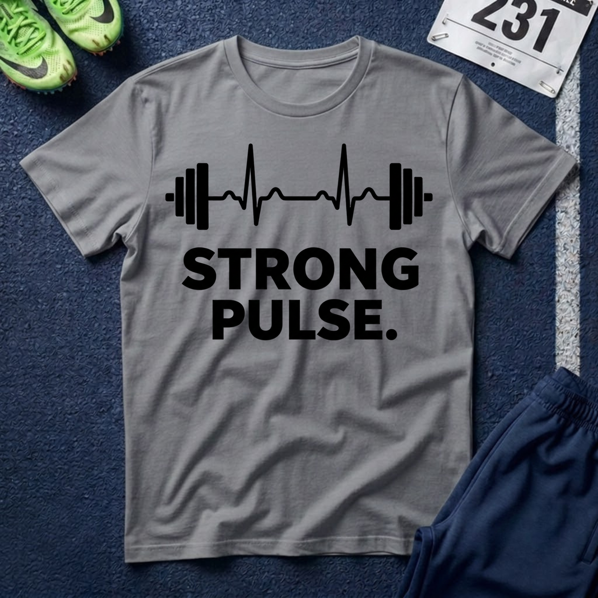 Strong Pulse T-Shirt — Barbell Heartbeat Fitness Tee