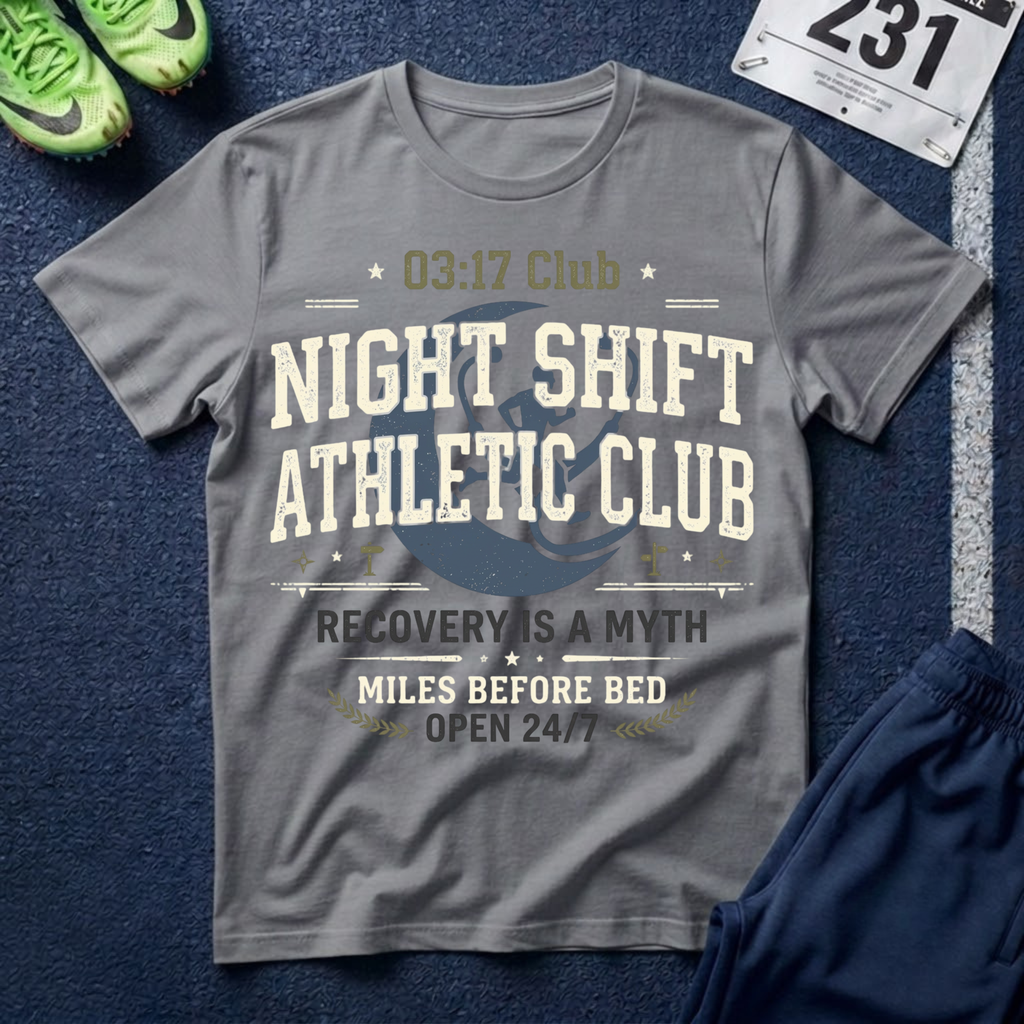Night Shift Athletic Club T-Shirt — 03:17 Club Recovery Is A Myth Crew Tee