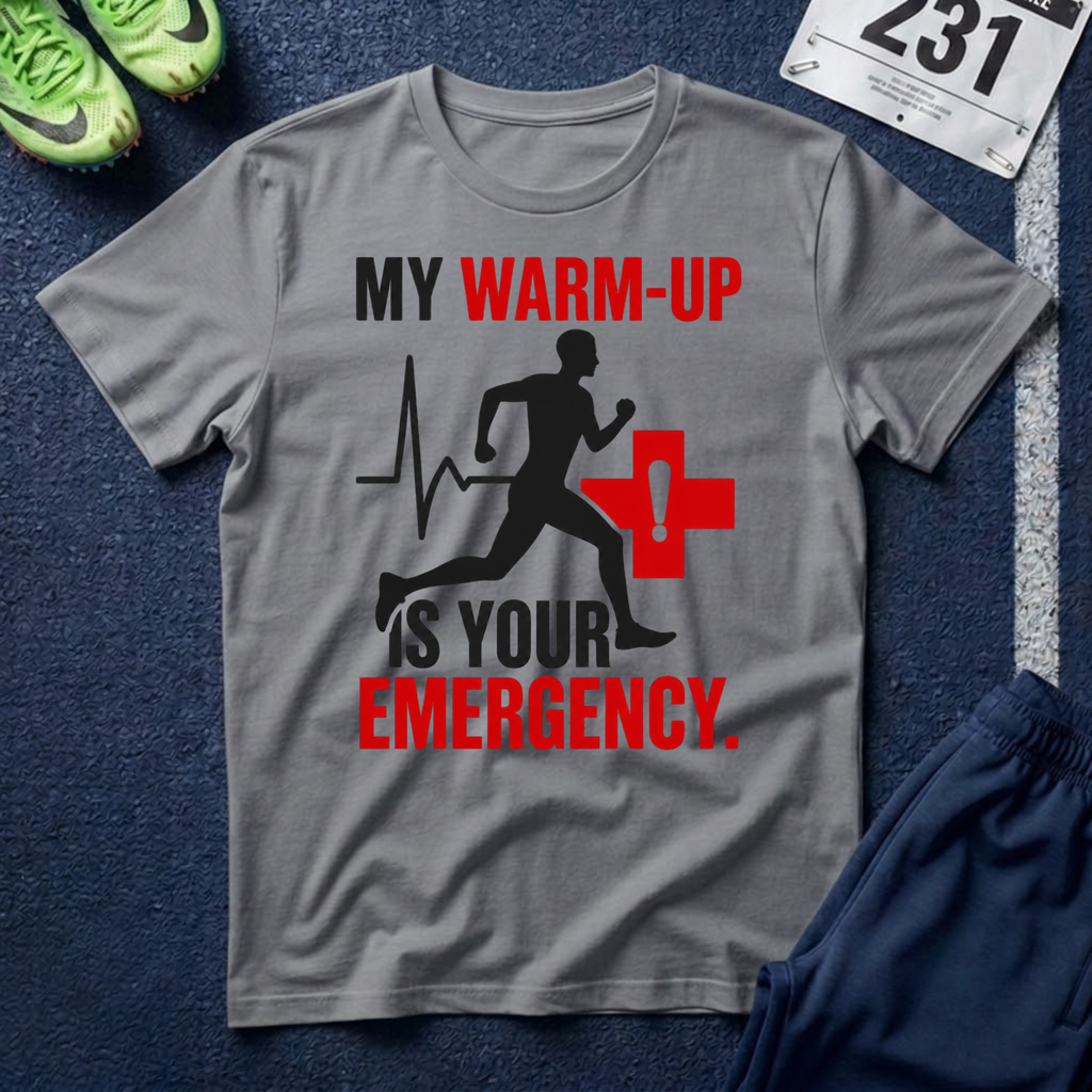 T-Shirt — "My Warm-Up Is Your Emergency" Runner Paramedic Rescue Tee