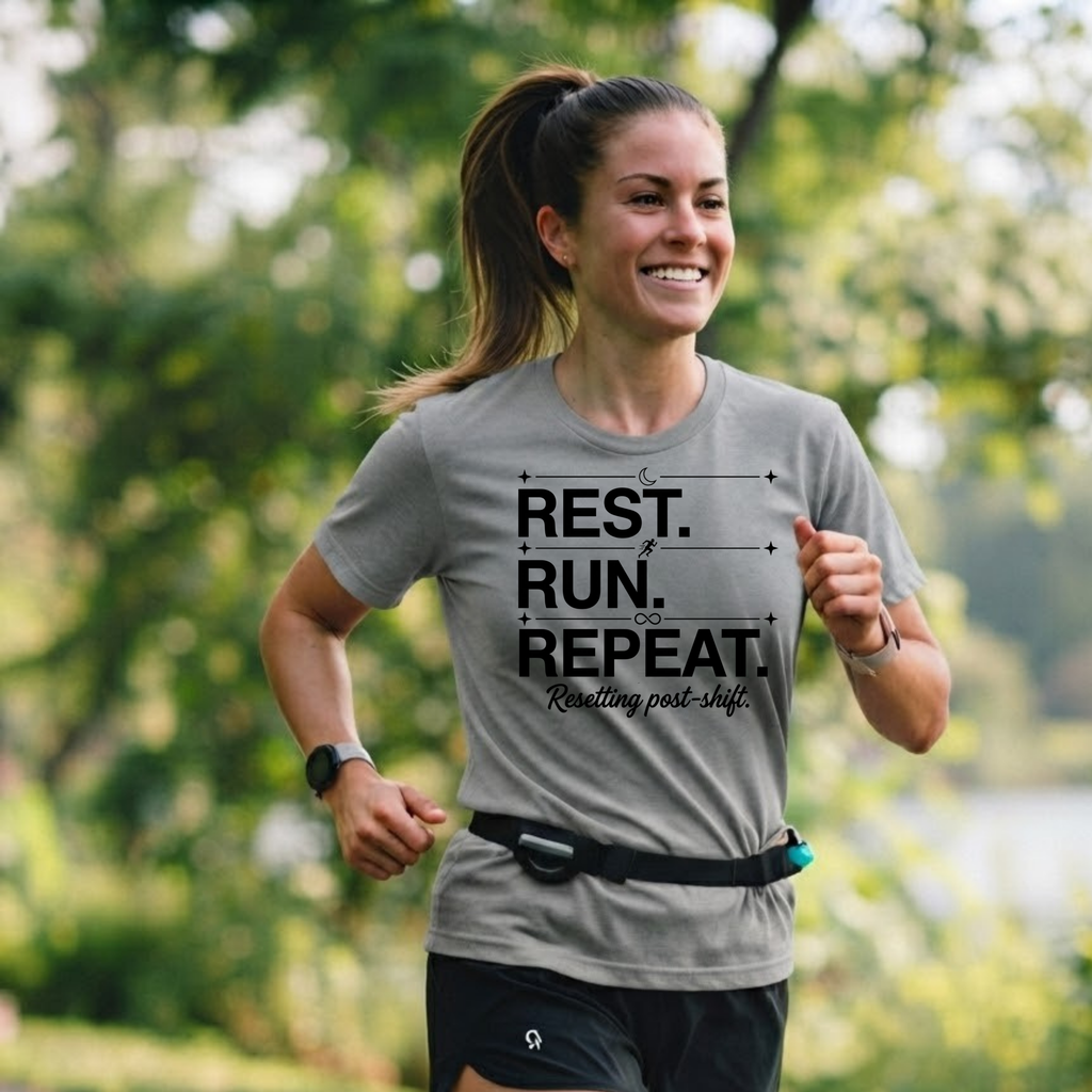 Rest. Run. Repeat. T-Shirt — Inspirational Runner Tee for Recovery & Training