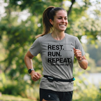 Rest. Run. Repeat. T-Shirt — Inspirational Runner Tee for Recovery & Training